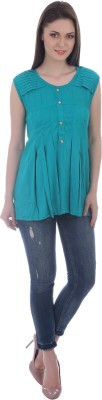 INARA ROBES Casual Sleeveless Solid Women Light Green Top