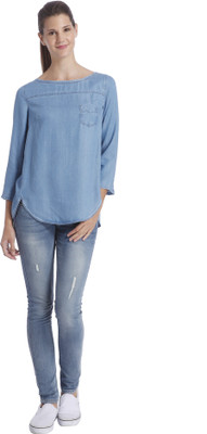 

Only Casual Full Sleeve Solid Women's Light Blue Top, Light blue denim