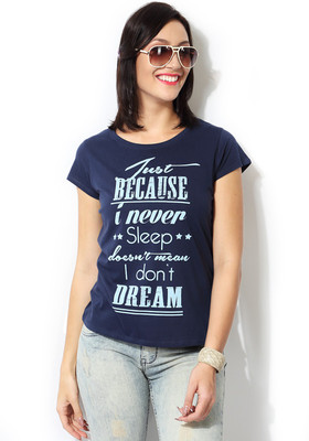 

People Casual Half Sleeve Printed Women's Dark Blue Top, Navy