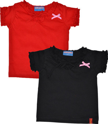 

Clever Girls Casual Cotton Top(Red, Pack of 2, Black & red