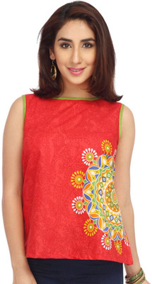 

Enah Casual Sleeveless Printed Women's Red Top