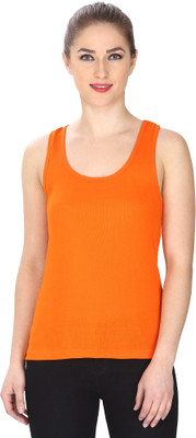 Trudam Casual No Sleeve Solid Women Orange Top