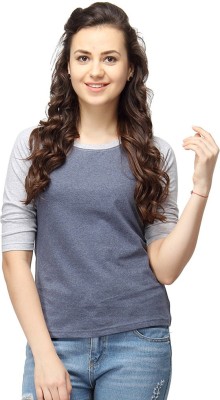 CAMPUS SUTRA Casual Half Sleeve Solid Women Grey Top