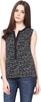 HARPA Casual Sleeveless Printed Women Black Top