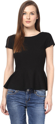 HARPA Party Short Sleeve Solid Women Black Top