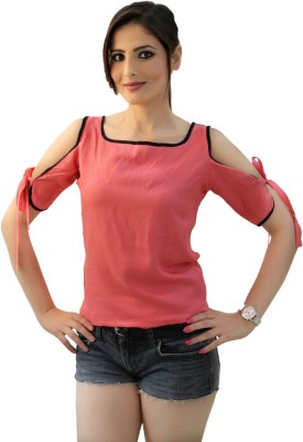 CRAZEVILLA Casual Cold Shoulder Solid Women Pink Top