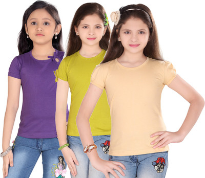

Sini Mini Casual Cotton Top(Multicolor, Pack of 3, Purple & light green & beige