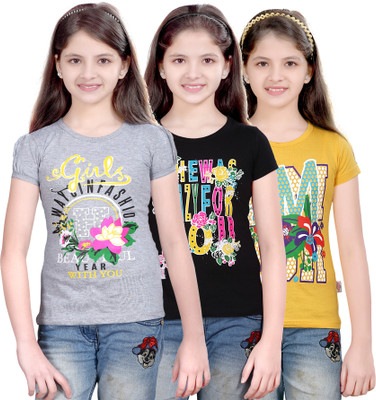 

Sini Mini Girls Casual Cotton Top(Multicolor, Pack of 3