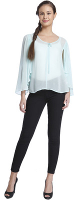 

Only Casual Kimono Sleeve Solid Women' Blue Top, Eggshell blue