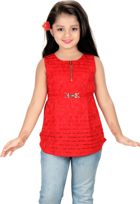 

Bluntly Girls Casual Cotton Top(Red, Pack of 1