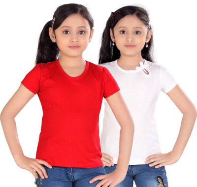 

Sini Mini Casual Cotton Top(White, Pack of 2, Red & white