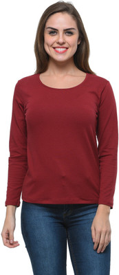 Frenchtrendz Casual 3/4 Sleeve, Full Sleeve Solid Women Maroon Top