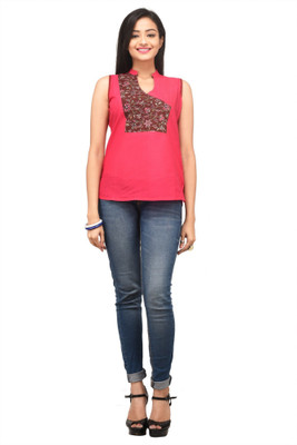 

Rene Casual Sleeveless Solid Women's Pink Top