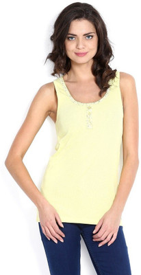 

Espresso Casual Sleeveless Solid Women's Yellow Top