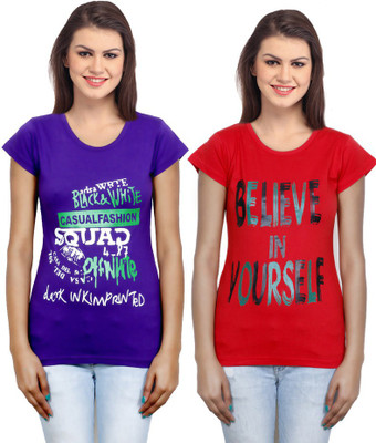 

IndiWeaves Casual Short Sleeve Printed Women's Purple, Red Top(Size: XXL)