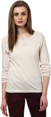 

Trend18 Solid Women's Henley Beige T-Shirt