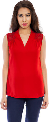 Femninora Casual Sleeveless Solid Women Red Top
