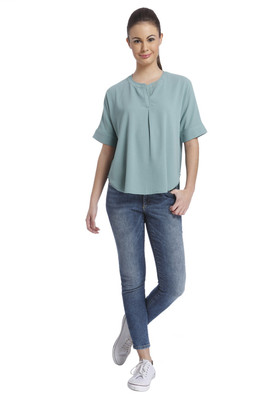

Only Casual Full Sleeve Solid Women' Blue Top, Oil blue