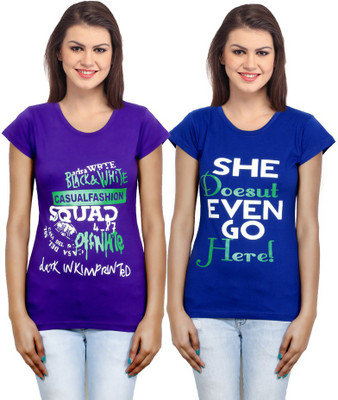 

IndiWeaves Casual Short Sleeve Printed Women's Purple, Blue Top(Size: M), Blue;purple