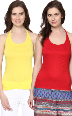 

Trend18 Casual Sleeveless Solid Women's Yellow, Red Top, Red;yellow