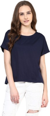 HARPA Casual Short Sleeve Solid Women Dark Blue Top