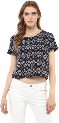 HARPA Casual Regular Sleeve Floral Print Women Dark Blue Top