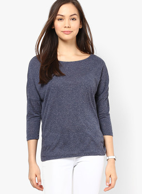 

Only Casual 3/4th Sleeve Self Design Women's Blue Top, Mood indigo