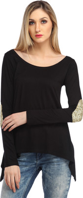 Cation Casual Full Sleeve Solid Women Black Top