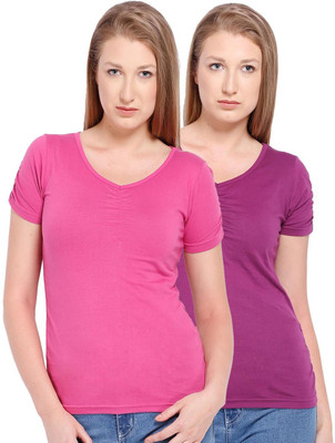 

Espresso Casual Short Sleeve Solid Women's Pink, Purple Top