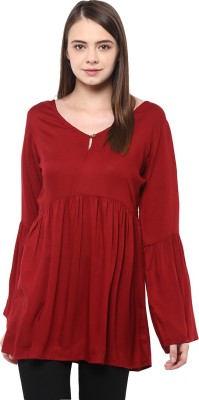 Miss Chase Casual Full Sleeve Solid Women Maroon Top
