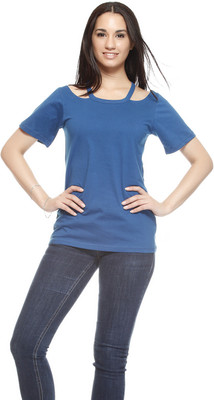 

Gritstones Casual Short Sleeve Solid Women's Dark Blue Top, Indigo