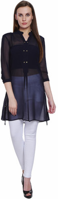 SOIE Party 3/4 Sleeve Solid Women Dark Blue Top SOIE Party 3/4 Sleeve Solid Women Dark Blue Top