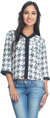 rare Party 3/4 Sleeve Printed Women White Top rare Party 3/4 Sleeve Printed Women White Top