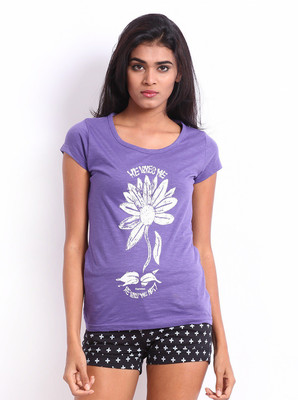 

Espresso Casual Short Sleeve Printed Women's Purple Top