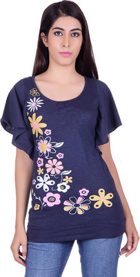 

Hikes & Krishna Casual Short Sleeve Printed Women's Blue Top, Navy