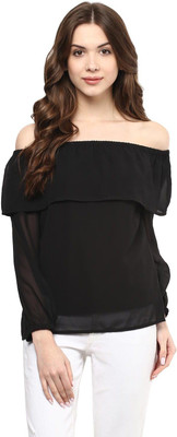 HARPA Casual Full Sleeve Solid Women Black Top