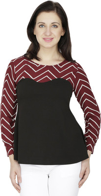 

Svt Ada Collections Casual Full Sleeve Solid Women's Black Top, Black-maroon