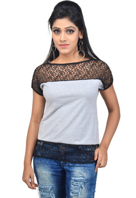 

Ssmitn Casual Short Sleeve Solid Women's Grey Top