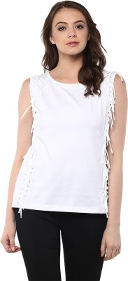 Miss Chase Casual Sleeveless Solid Women White Top