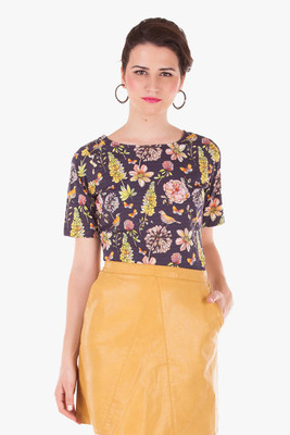

Bandbox Casual Short Sleeve Floral Print Women's Multicolor Top, Blue
