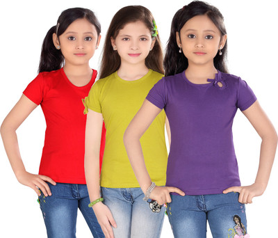 

Sini Mini Casual Cotton Top(Multicolor, Pack of 3, Red & light green & purple