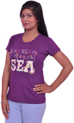 

Jevaraz Casual Short Sleeve Self Design Women's Purple Top