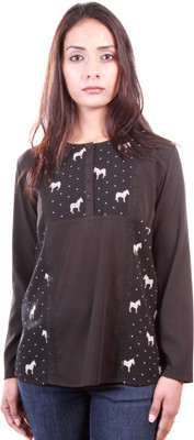 

AR2 Casual Full Sleeve Solid, Printed Women's Black Top