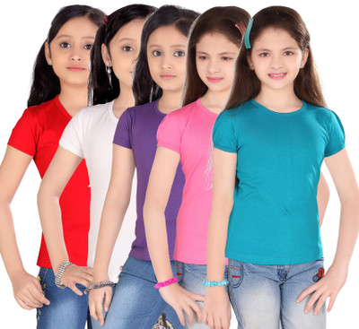 

Sini Mini Girls Casual Cotton Top(Multicolor, Pack of 5