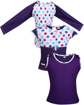 Gkidz Girls Casual Cotton Top(Purple, Pack of 3) Gkidz Girls Casual Cotton Top(Purple, Pack of 3)