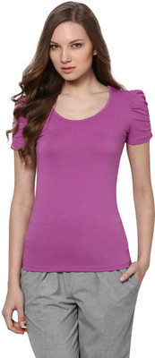 HARPA Casual Short Sleeve Solid Women Purple Top