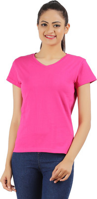 

Ap'pulse Solid Women's V-neck Pink T-Shirt, Dark pink