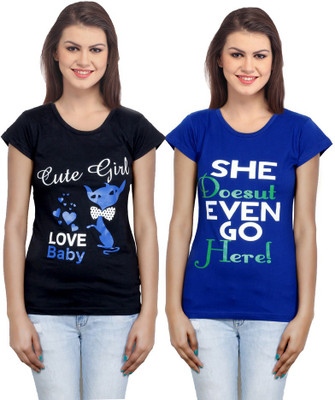 

IndiWeaves Casual Short Sleeve Printed Women's Black, Blue Top(Size: XL)