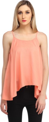 Cation Casual Sleeveless Solid Women Orange Top