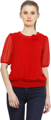

Peptrends Casual Short Sleeve Embellished Women' Red Top